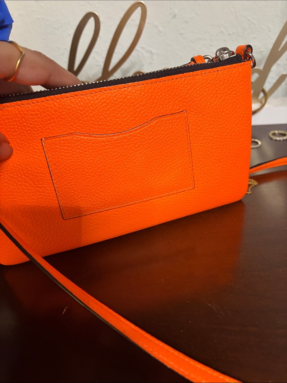 Coach Bright Orange Pebbled Leather Crossbody Wristlet - Picture 6 of 9